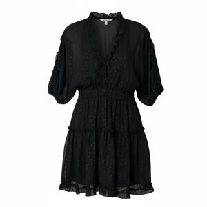 Lovestitch Black Gold Foil Chiffon Ruffle Mini Dress Size S